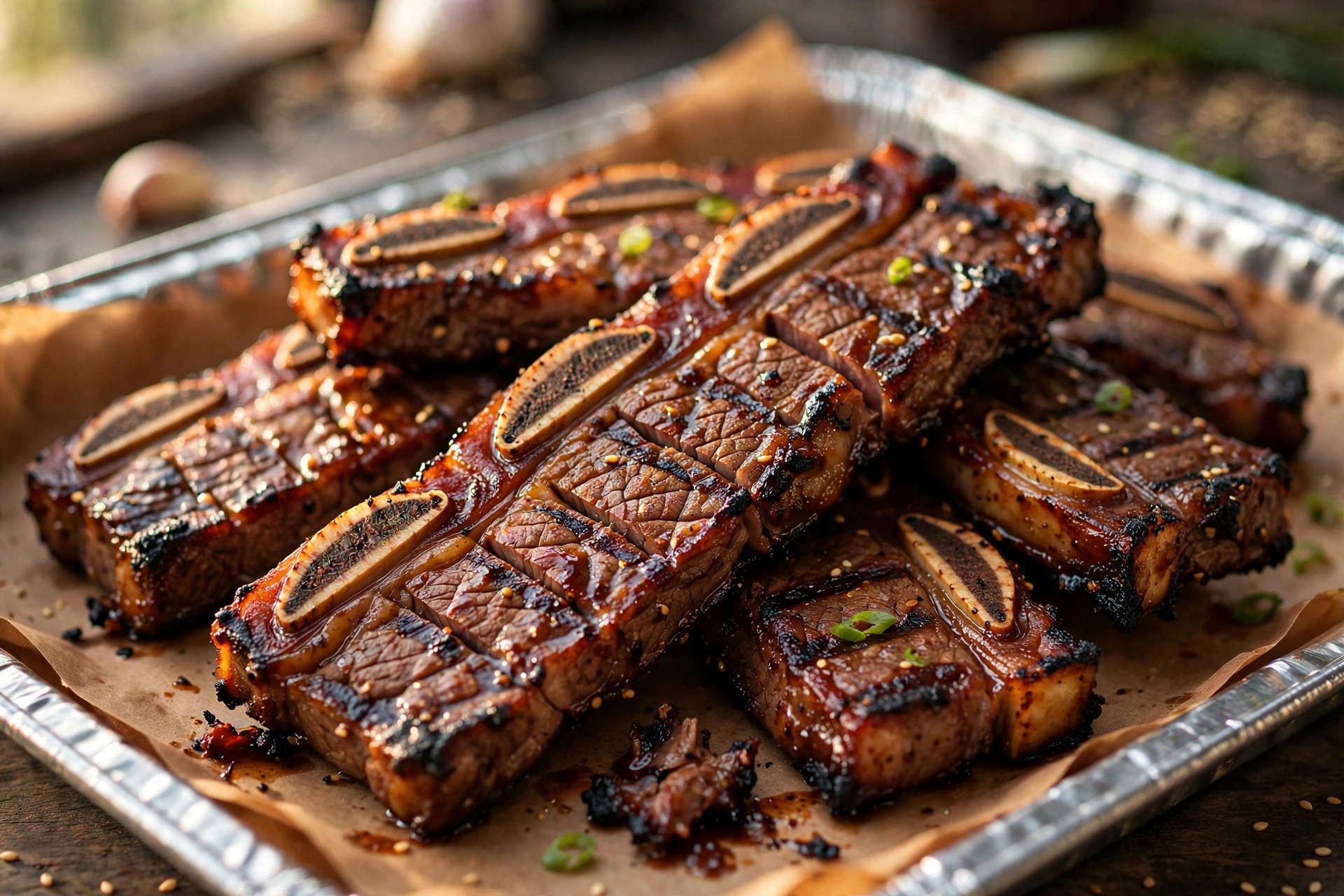Grilled kosher BBQ flanken short ribs with charred glaze — Satmar Meats Brooklyn