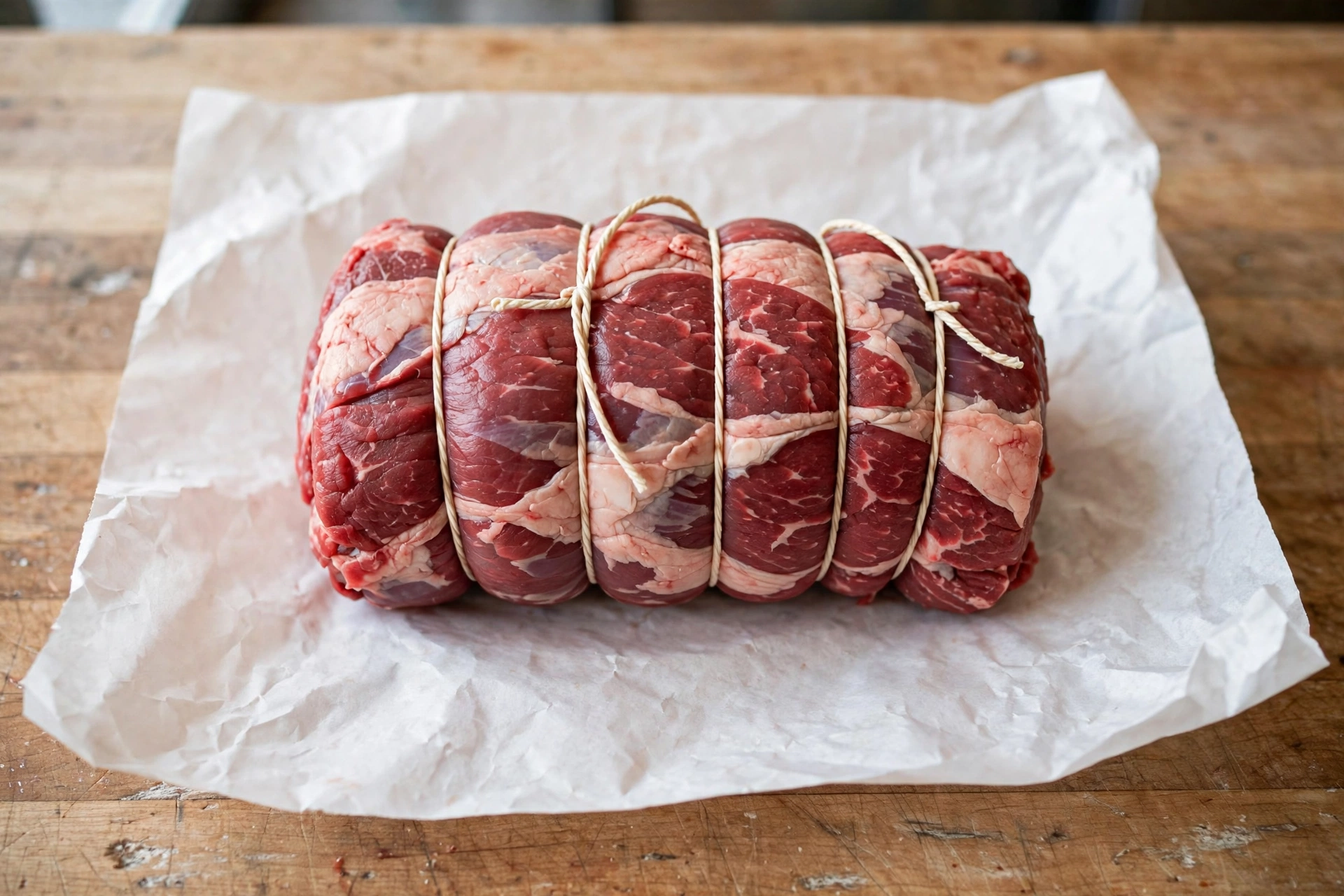 Raw kosher beef chuck roast on white butcher paper — Satmar Meats Boro Park Brooklyn